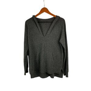 Gray Hooded Long-Sleeve V-Neck Sweater Top For Women